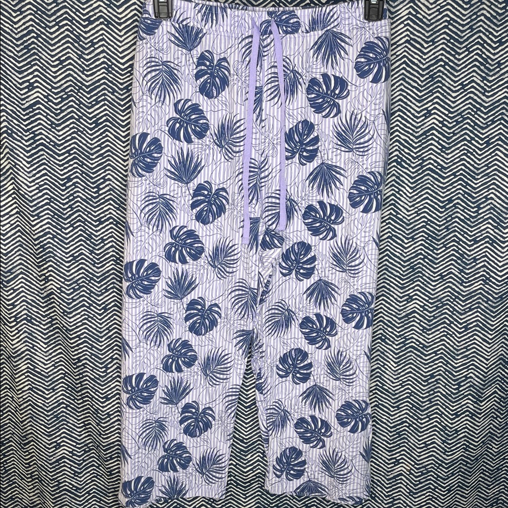 Nautica Purple and Navy Leaf Print Lounge Pants with Pockets